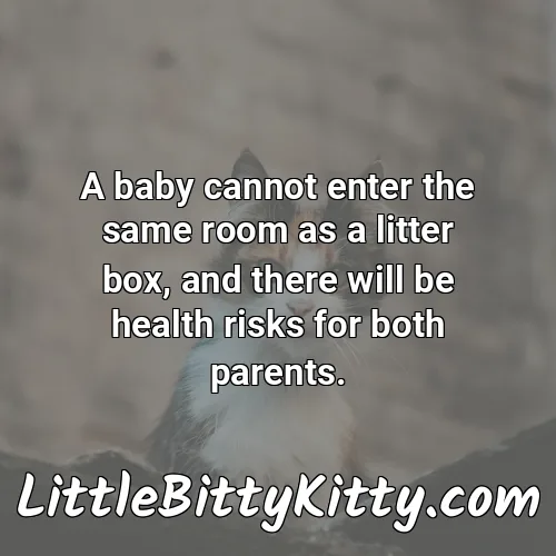A baby cannot enter the same room as a litter box, and there will be health risks for both parents.