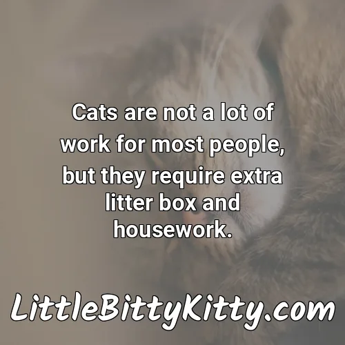 Cats are not a lot of work for most people, but they require extra litter box and housework.