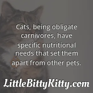 Cats, being obligate carnivores, have specific nutritional needs that set them apart from other pets.