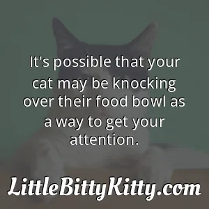 It's possible that your cat may be knocking over their food bowl as a way to get your attention.