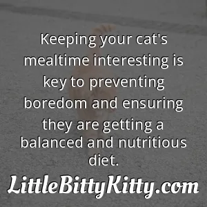 Keeping your cat's mealtime interesting is key to preventing boredom and ensuring they are getting a balanced and nutritious diet.