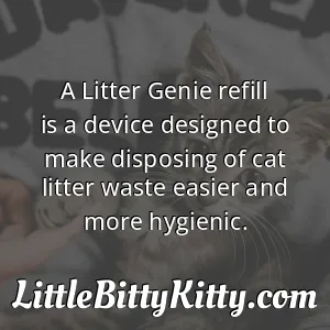 A Litter Genie refill is a device designed to make disposing of cat litter waste easier and more hygienic.