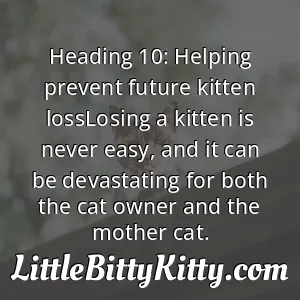 Heading 10: Helping prevent future kitten lossLosing a kitten is never easy, and it can be devastating for both the cat owner and the mother cat.