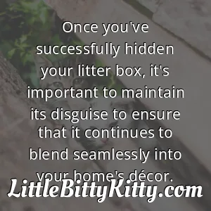 Once you've successfully hidden your litter box, it's important to maintain its disguise to ensure that it continues to blend seamlessly into your home's décor.