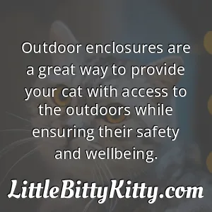 Outdoor enclosures are a great way to provide your cat with access to the outdoors while ensuring their safety and wellbeing.