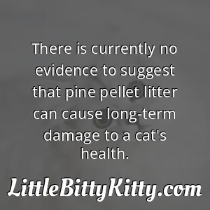 There is currently no evidence to suggest that pine pellet litter can cause long-term damage to a cat's health.