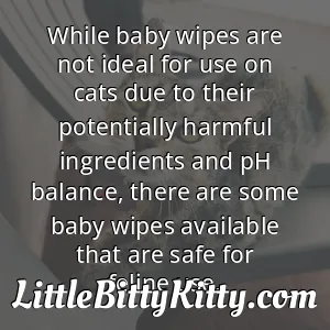 While baby wipes are not ideal for use on cats due to their potentially harmful ingredients and pH balance, there are some baby wipes available that are safe for feline use.