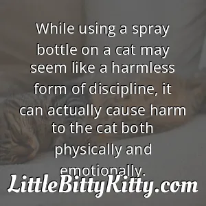 While using a spray bottle on a cat may seem like a harmless form of discipline, it can actually cause harm to the cat both physically and emotionally.