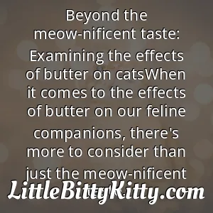 Beyond the meow-nificent taste: Examining the effects of butter on catsWhen it comes to the effects of butter on our feline companions, there's more to consider than just the meow-nificent taste.