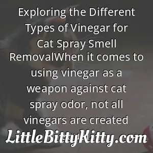 Exploring the Different Types of Vinegar for Cat Spray Smell RemovalWhen it comes to using vinegar as a weapon against cat spray odor, not all vinegars are created equal.