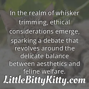 In the realm of whisker trimming, ethical considerations emerge, sparking a debate that revolves around the delicate balance between aesthetics and feline welfare.