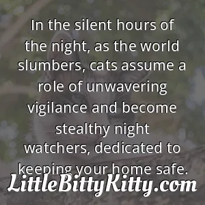 In the silent hours of the night, as the world slumbers, cats assume a role of unwavering vigilance and become stealthy night watchers, dedicated to keeping your home safe.