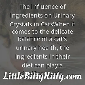 The Influence of Ingredients on Urinary Crystals in CatsWhen it comes to the delicate balance of a cat's urinary health, the ingredients in their diet can play a significant role.