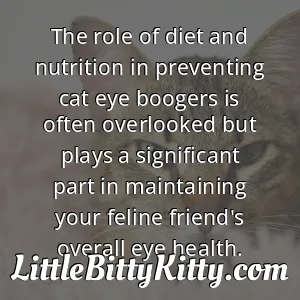 The role of diet and nutrition in preventing cat eye boogers is often overlooked but plays a significant part in maintaining your feline friend's overall eye health.