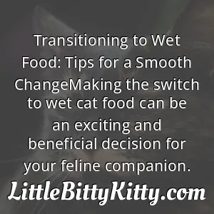 Transitioning to Wet Food: Tips for a Smooth ChangeMaking the switch to wet cat food can be an exciting and beneficial decision for your feline companion.