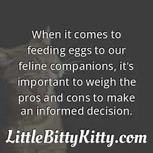 When it comes to feeding eggs to our feline companions, it's important to weigh the pros and cons to make an informed decision.
