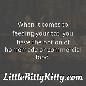 When it comes to feeding your cat, you have the option of homemade or commercial food.