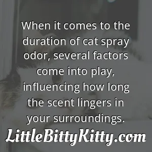 When it comes to the duration of cat spray odor, several factors come into play, influencing how long the scent lingers in your surroundings.