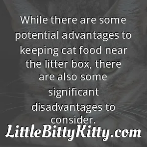 While there are some potential advantages to keeping cat food near the litter box, there are also some significant disadvantages to consider.