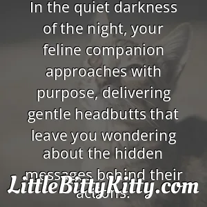 In the quiet darkness of the night, your feline companion approaches with purpose, delivering gentle headbutts that leave you wondering about the hidden messages behind their actions.